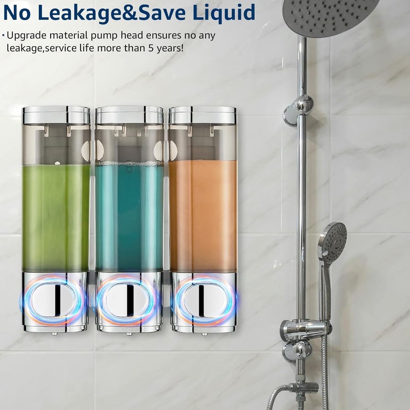 pollock Shower Shampoo and Conditioner Dispenser, 3 Chamber No Drill Body Wash Dispenser for Bathroom, Large - Image 3